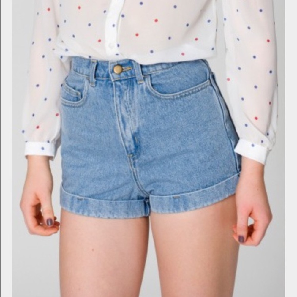 American Apparel High-Waisted Cuffed Denim Shorts